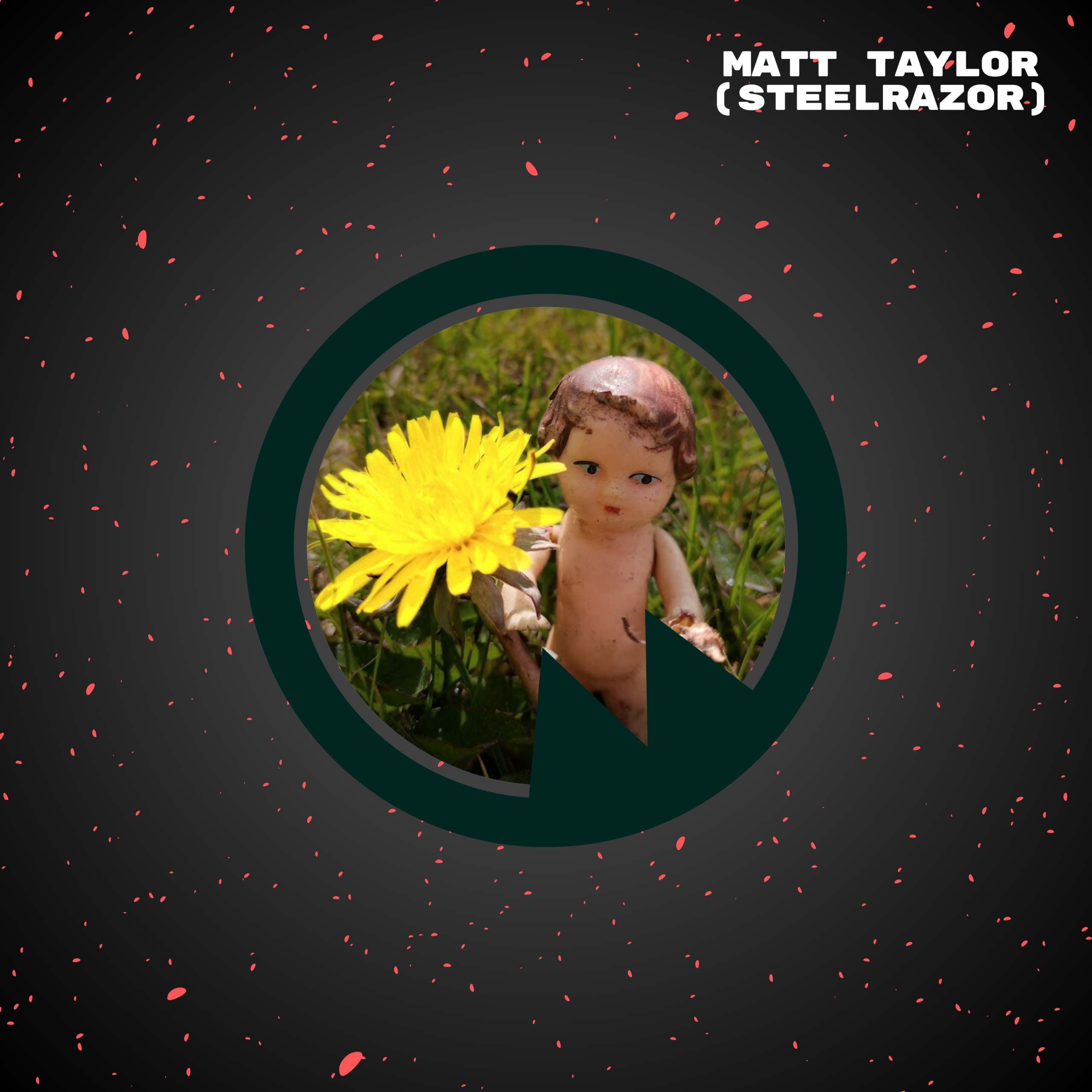 Here's a Present album cover with a lost toy figure holding a dandelion flower.